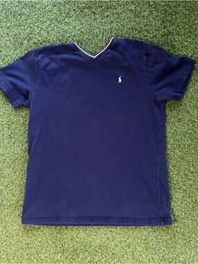 Polo Ralph Lauren Navy Blue V-Neck T-Shirt Youth Large